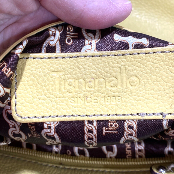 Vintage Y2K Tignanello Yellow Leather Shoulder Bag Purse Zip Pockets Adjustable - Picture 8 of 10